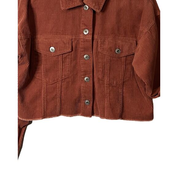 Forever 21 Shacket Size S Rust Color Button Up Collar Cropped Raw Hem Pockets - Picture 5 of 7